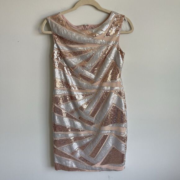 Vince Camuto 14 Sequins Cocktail Party Sheath Dress Silver Rose Gold Holiday - Picture 1 of 15
